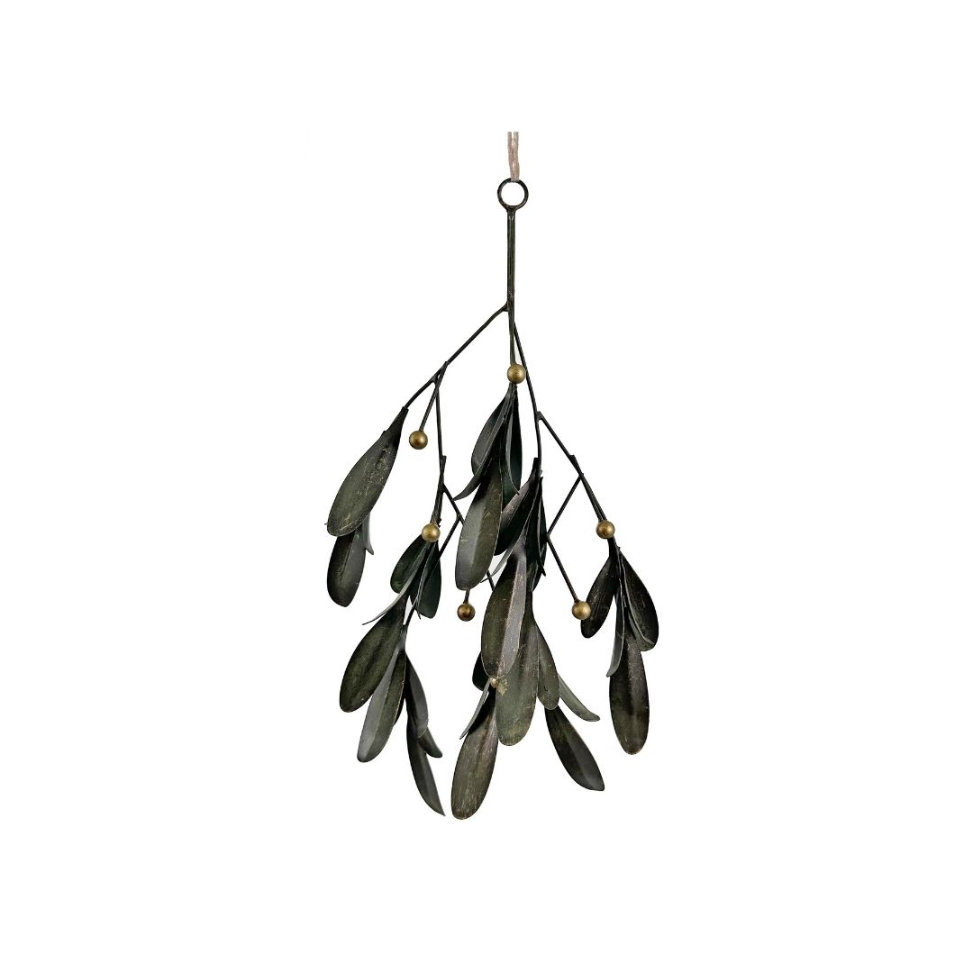 Misteldekoration i metall grön guld 32cm