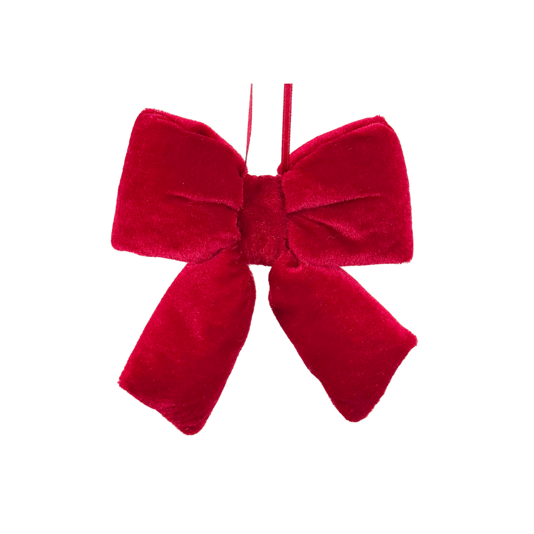 Röd sammetsrosett med puff 12 cm