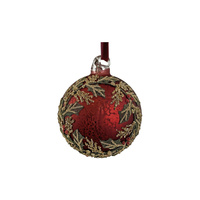 Glaskula antik mattröd pärlbeströdd 8cm