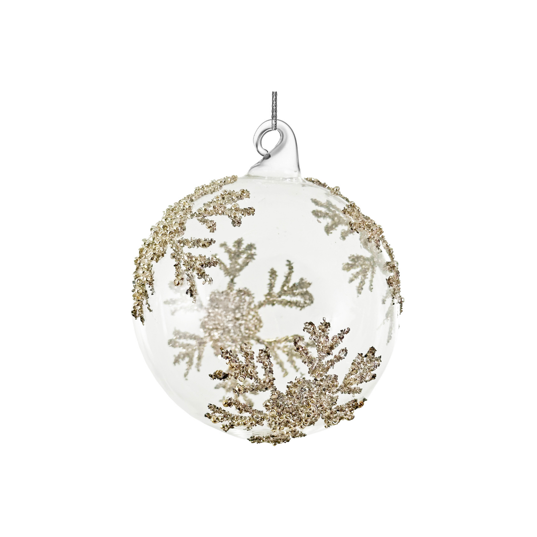 Glaskula klar med pärlbeströdda snöflingor, 8 cm