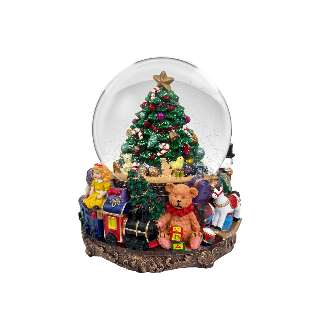 Snöglob i glas med trädmotiv inuti och speldosa 15 cm