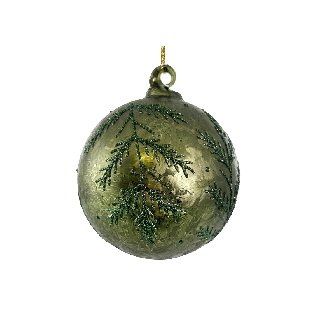 Julkula frostat glas grön glitter 8 cm