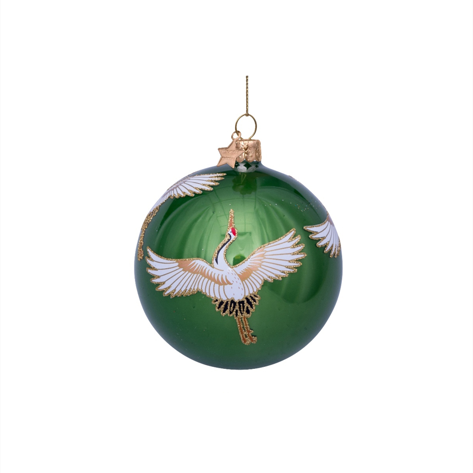 Julkula glas grön med vita tranor