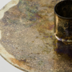 Ljusstake antikmässing rund hög set om två