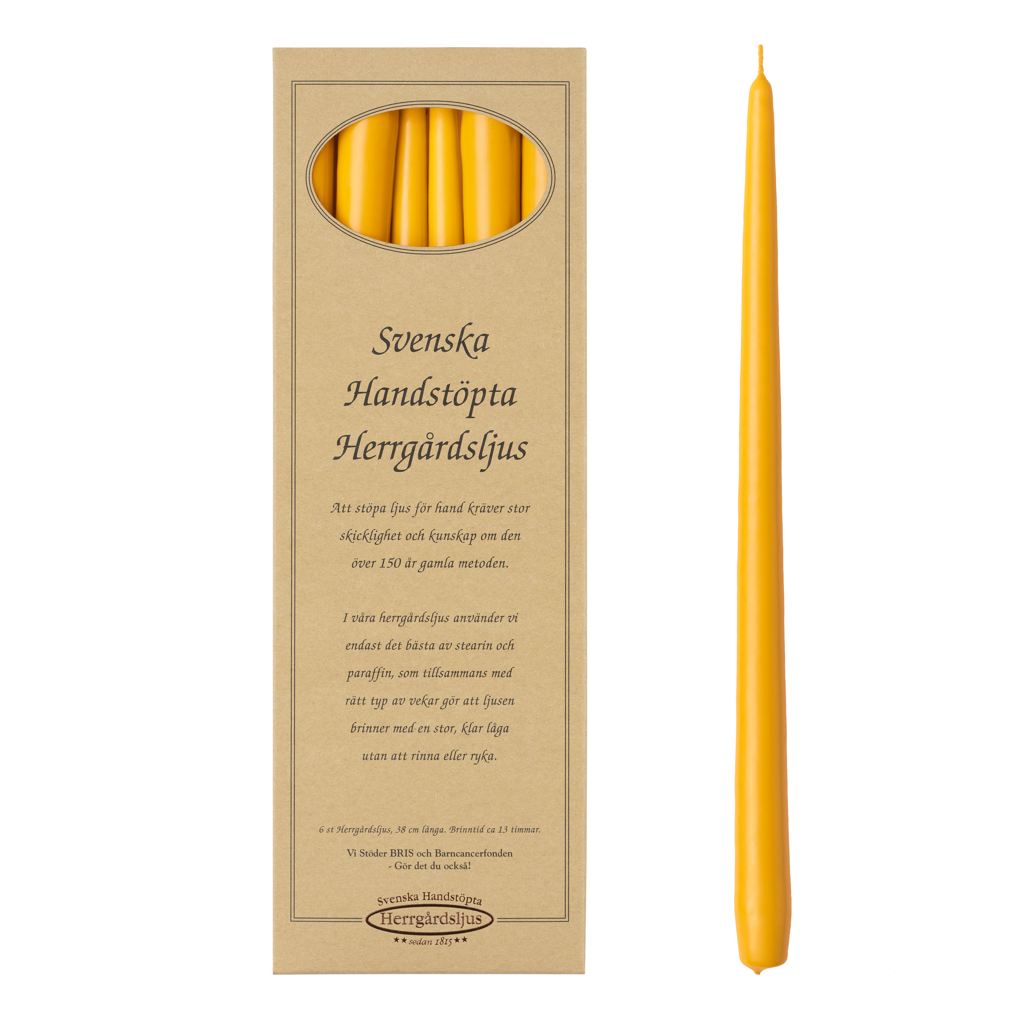 Herrgårdsljus 38 cm 6-pack gul