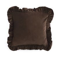 Kuddfodral i sammet med volang brun 45x45cm