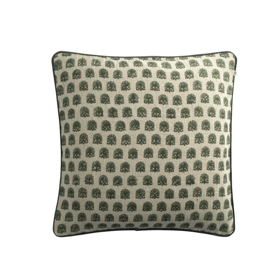 Linne och sammetskuddfodral Mira - Moss Green - 50x50cm