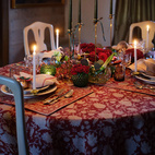 Linneduk Indian rose röd 150x350